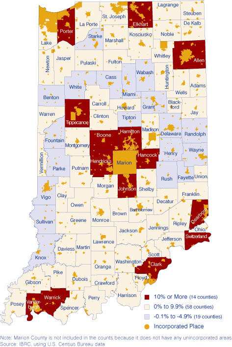 Figure 3: Percent Change in Population Living in Unincorporated Areas, 2000 to 2006
