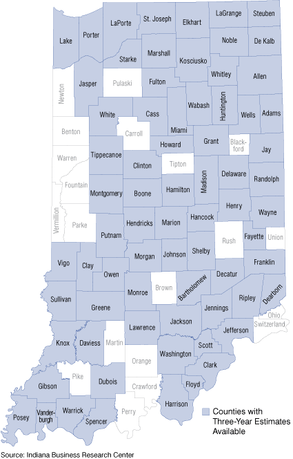 Figure 1: Indiana Counties With Three-Year Estimates Available