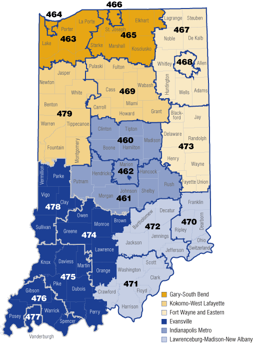 Indiana Three-Digit Zip Codes by Region