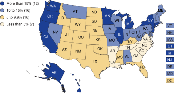 Figure 1: Percent of Workers Who Are Union Members, 2011