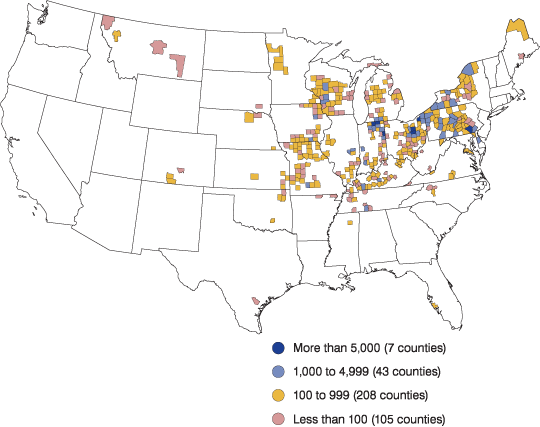 Figure 2: Number of Amish Adherents by County, 2010	