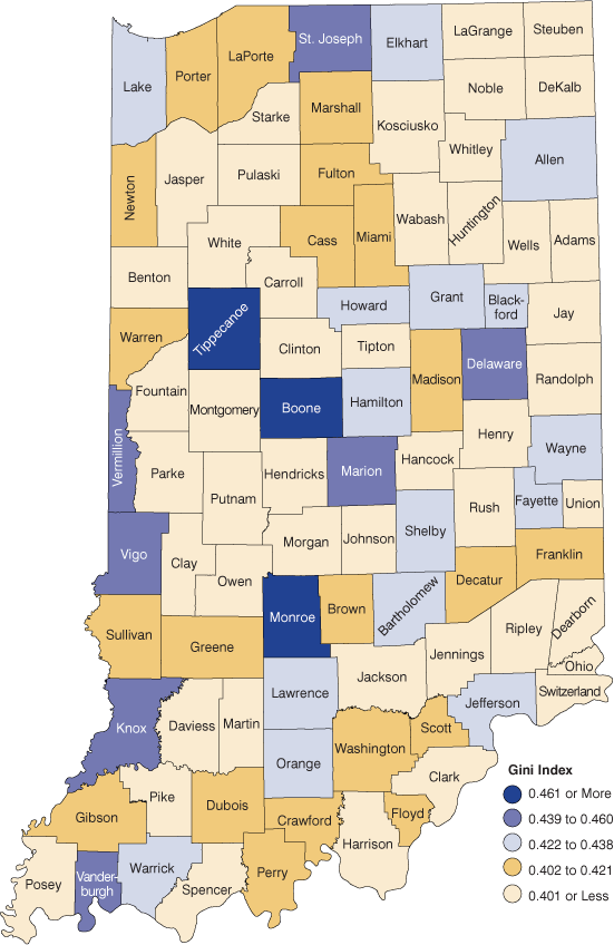 Gini Index Map Indiana Counties
