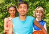young diverse children on a basketball court