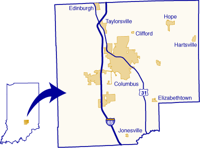 Locator map showing Bartholomew County