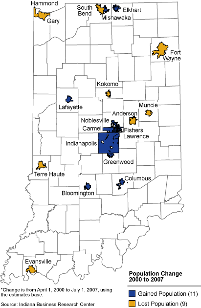 Indiana's 20 Largest Cities, 2007