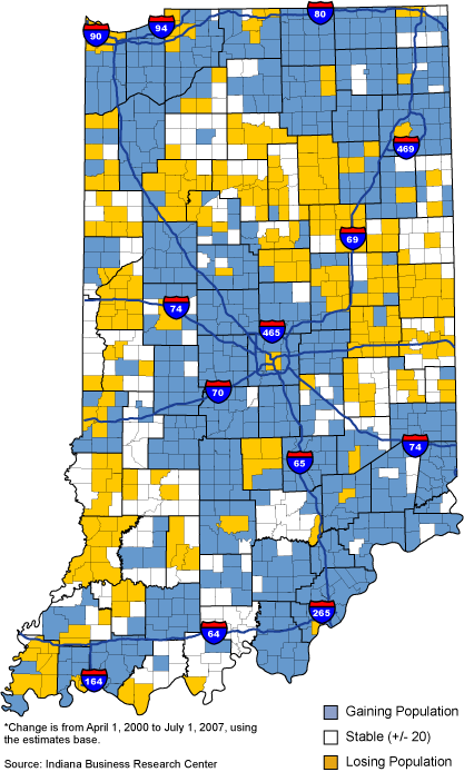 Indiana Township Population Change, 2000 to 2007*