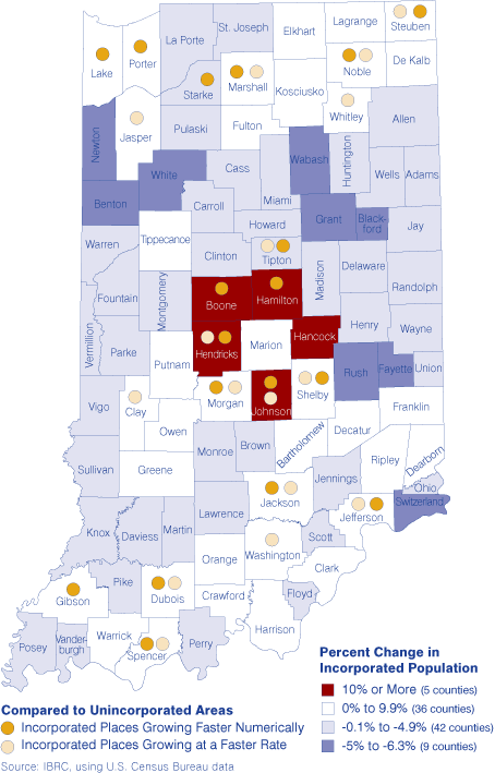 Figure 2: Percent Change in Population Living in Incorporated Places, 2000 to 2006