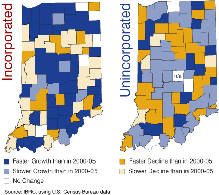 Figure 5: Change in Annual Growth Rate from 2000 to 2005 and 2005 to 2007