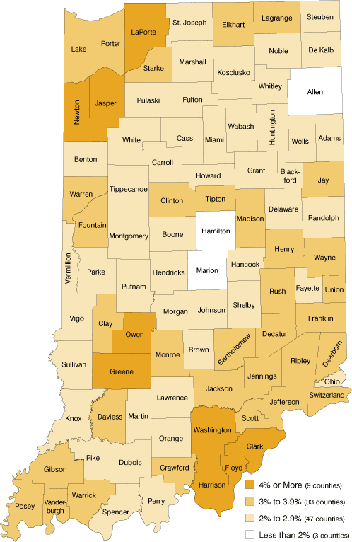 Figure 3: Average Annual Growth Rate by County, 1990 to 2008