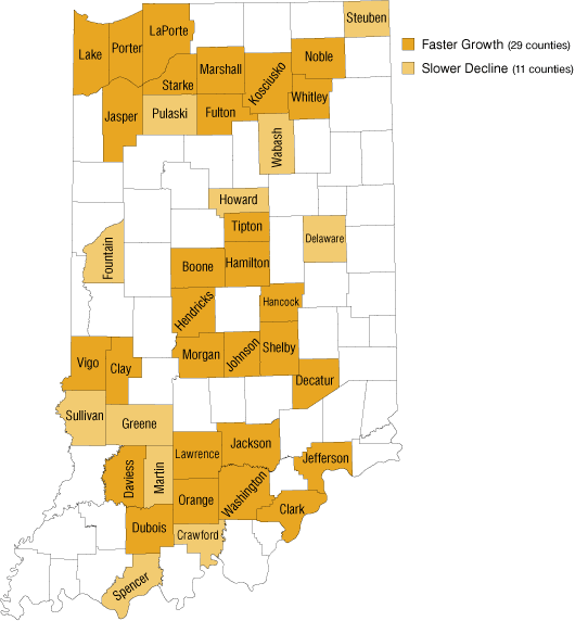 Counties where Incorporated Places Are Growing Faster than Unincorporated Areas, 2005-2008