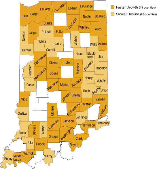 Counties where Incorporated Places Are Growing Faster in 2005-2008 than in 2000-2005