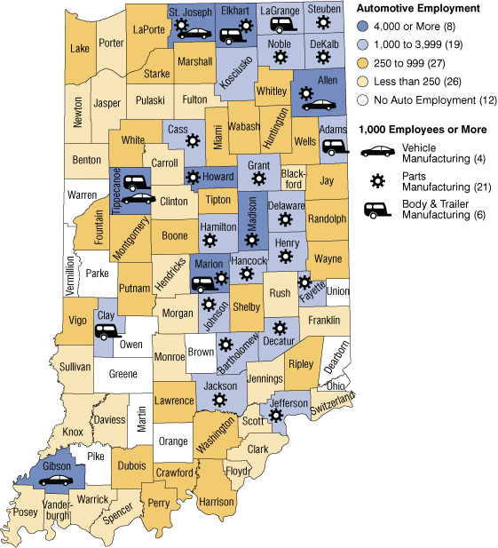 Figure 1 : Average Annual County Employment in Automotive Manufacturing, 1998-2008