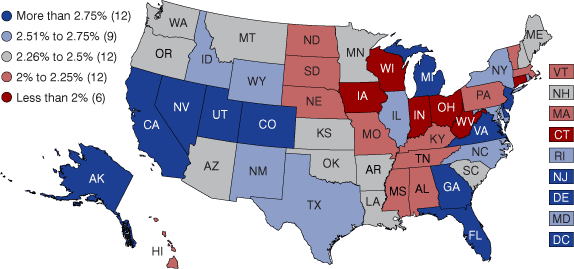 Figure 4: Average Establishment Birth Rates by State, 2009:2 to 2010:1