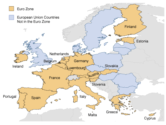 Figure 1: European Union Countries and the Euro Zone,  2011