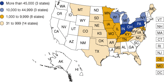 Figure 1: Number of Amish Adherents by State, 2010	