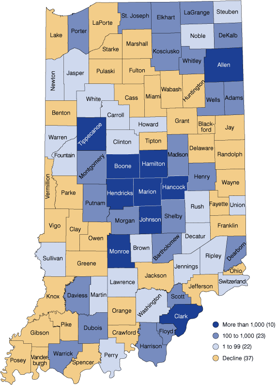 Many Indiana counties see stronger population growth in 2017 (MayJune